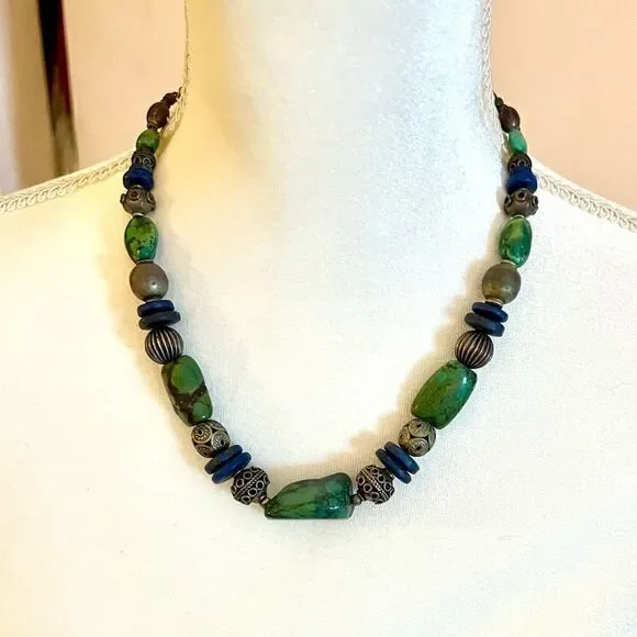 Sterling and semiprecious Nepalese necklace, handmade - Picture 2 of 7